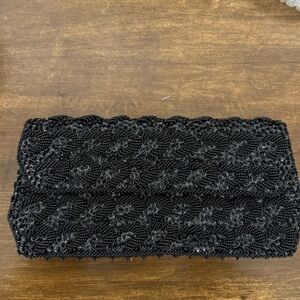 La Regale Vintage black beaded sequin small clutch/purse